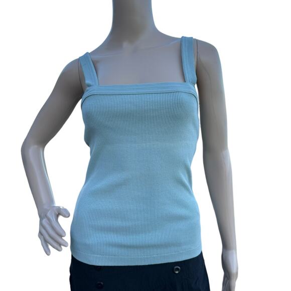 Citizens of Humanity S Ribbed Knit Tank Top Square Neck Wide Strap Light Blue - Picture 1 of 6